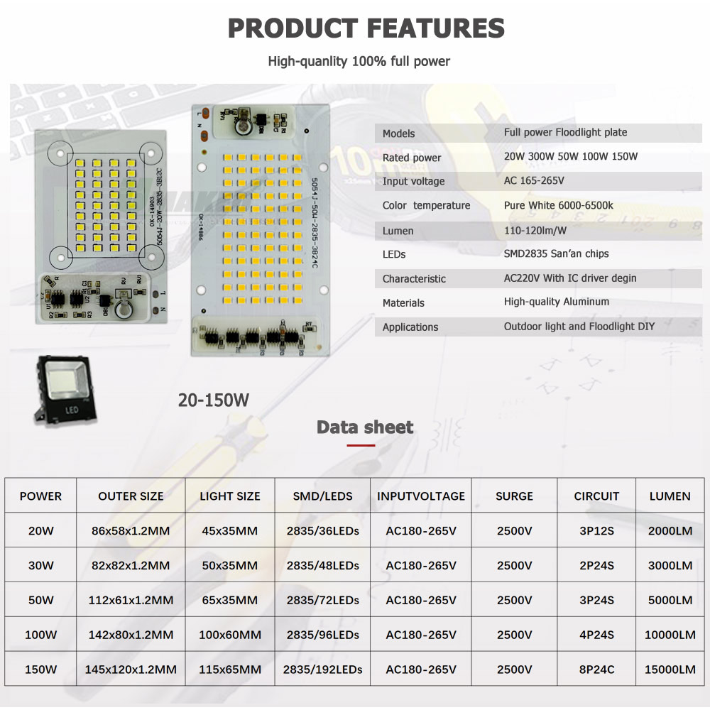 AC220V IC Drive LED PCB Floodl - Flood Tray Table ulasan dan harga